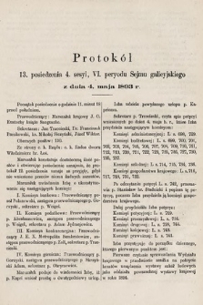 [Kadencja VI, sesja IV, pos. 13] Protokół 13. posiedzenia 4. sesyi, VI peryodu Sejmu Galicyjskiego