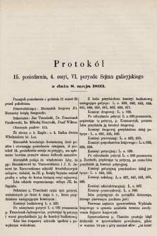 [Kadencja VI, sesja IV, pos. 15] Protokół 15. posiedzenia 4. sesyi, VI peryodu Sejmu Galicyjskiego