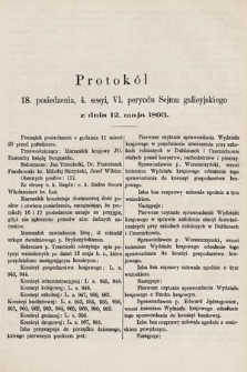 [Kadencja VI, sesja IV, pos. 18] Protokół 18. posiedzenia 4. sesyi, VI peryodu Sejmu Galicyjskiego