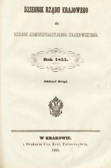 Dziennik Rządu Krajowego dla Okręgu Administracyjnego Krakowskiego. 1855, oddział 2 [całość]