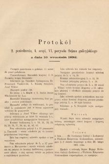 [Kadencja VI, sesja IV, pos. 2] Protokoły z 4. sesyi, VI peryodu Sejmu krajowego Królestwa Galicji i Lodomerii z Wielkiem Księstwem Krakowskiem w roku 1892. Protokół 2