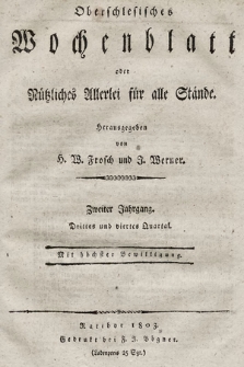 Oberschlesisches Wochenblatt : oder Nutzliches Alterey für alle Stände. 1803, nr 27