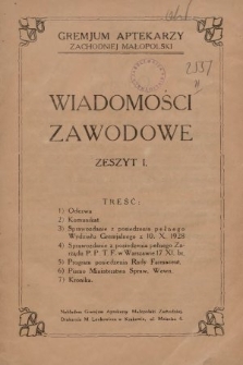 Wiadomości Zawodowe. 1928, nr 1