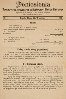 Doniesienia Towarzystwa Gospodarcz. Zaliczkowego Bielsko-Bialskiego. 1895, nr 4