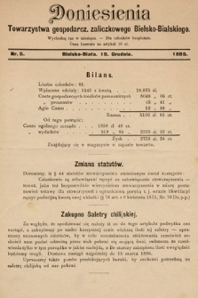 Doniesienia Towarzystwa Gospodarcz. Zaliczkowego Bielsko-Bialskiego. 1895, nr 5