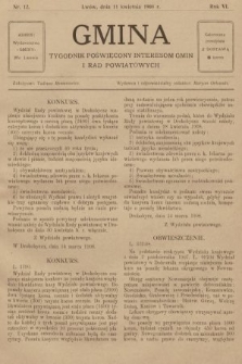 Gmina : tygodnik poświęcony interesom gmin i rad powiatowych. 1908, nr 12