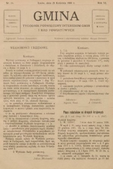 Gmina : tygodnik poświęcony interesom gmin i rad powiatowych. 1908, nr 14