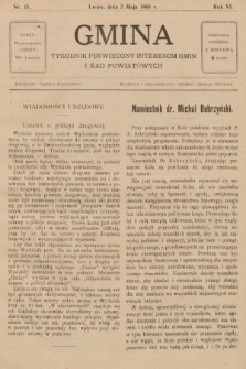 Gmina : tygodnik poświęcony interesom gmin i rad powiatowych. 1908, nr 15