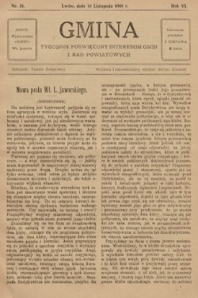 Gmina : tygodnik poświęcony interesom gmin i rad powiatowych. 1908, nr 34