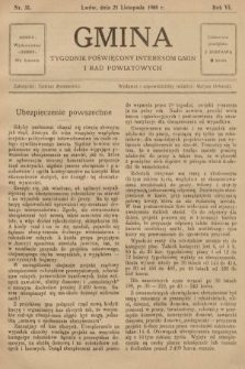 Gmina : tygodnik poświęcony interesom gmin i rad powiatowych. 1908, nr 35
