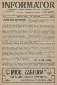 Informator : zawodowy organ Związku Przemysłu Gosp.-Szynk. w Krakowie. 1919, nr 5