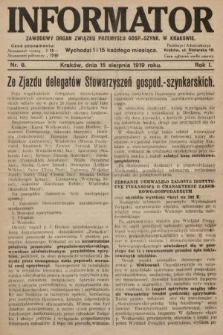Informator : zawodowy organ Związku Przemysłu Gosp.-Szynk. w Krakowie. 1919, nr 8