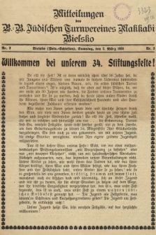 Mitteilungen des B. B. Jüdischen Turnvereines Makkabi Bielsko. 1931, nr 2