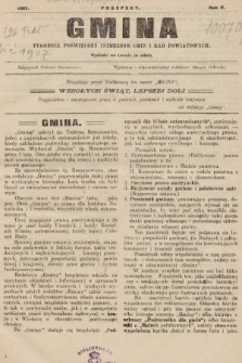 Gmina : tygodnik poświęcony interesom gmin i rad powiatowych. 1907, prospekt