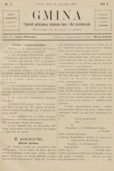 Gmina : tygodnik poświęcony interesom gmin i rad powiatowych. 1907, nr 4