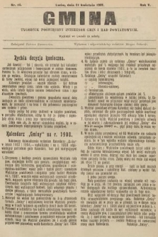 Gmina : tygodnik poświęcony interesom gmin i rad powiatowych. 1907, nr 16