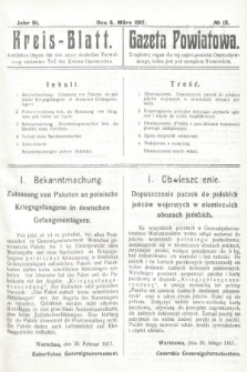 Kreis-Blatt : amtliches Organ für den unter deutscher Verwaltung stehender Teil des Kreises Czenstochau = Gazeta Powiatowa : urzędowy organ dla tej części powiatu częstochowskiego, która znajduje się pod zarządem niemieckim. 1917, nr 12