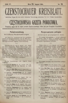 Czenstochauer Kreisblatt : Amtliches Organ für den unter deutscher Verwaltung stehenden Teil des Kreises Czenstochau = Częstochowska gazeta powiatowa : urzędowy organ dla tej części powiatu częstochowskiego, która jest pod zarządem niemieckim. 1918, nr 36