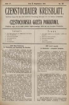 Czenstochauer Kreisblatt : Amtliches Organ für den unter deutscher Verwaltung stehenden Teil des Kreises Czenstochau = Częstochowska gazeta powiatowa : urzędowy organ dla tej części powiatu częstochowskiego, która jest pod zarządem niemieckim. 1918, nr 38