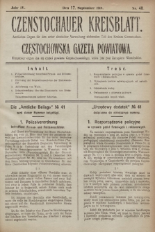 Czenstochauer Kreisblatt : Amtliches Organ für den unter deutscher Verwaltung stehenden Teil des Kreises Czenstochau = Częstochowska gazeta powiatowa : urzędowy organ dla tej części powiatu częstochowskiego, która jest pod zarządem niemieckim. 1918, nr 40