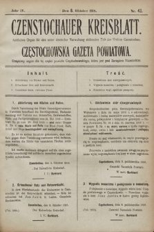 Czenstochauer Kreisblatt : Amtliches Organ für den unter deutscher Verwaltung stehenden Teil des Kreises Czenstochau = Częstochowska gazeta powiatowa : urzędowy organ dla tej części powiatu częstochowskiego, która jest pod zarządem niemieckim. 1918, nr 43