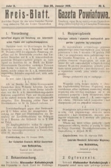 Kreis-Blatt : amtliches Organ für den unter deutscher Verwaltung stehender Teil des Kreises Czenstochau = Gazeta Powiatowa : urzędowy organ dla tej części powiatu częstochowskiego, która znajduje się pod zarządem niemieckim. 1916, nr 4