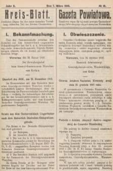 Kreis-Blatt : amtliches Organ für den unter deutscher Verwaltung stehender Teil des Kreises Czenstochau = Gazeta Powiatowa : urzędowy organ dla tej części powiatu częstochowskiego, która znajduje się pod zarządem niemieckim. 1916, nr 10