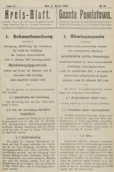 Kreis-Blatt : amtliches Organ für den unter deutscher Verwaltung stehender Teil des Kreises Czenstochau = Gazeta Powiatowa : urzędowy organ dla tej części powiatu częstochowskiego, która znajduje się pod zarządem niemieckim. 1916, nr 14