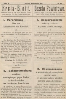 Kreis-Blatt : amtliches Organ für den unter deutscher Verwaltung stehender Teil des Kreises Czenstochau = Gazeta Powiatowa : urzędowy organ dla tej części powiatu częstochowskiego, która znajduje się pod zarządem niemieckim. 1916, nr 49