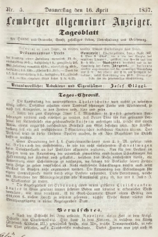 Lemberger Allgemeiner Anzeiger : Tagesblatt für Handel und Gewerbe, Kunst, geselliges Leben, Unterhaltung und Belehrung. 1857, nr 5