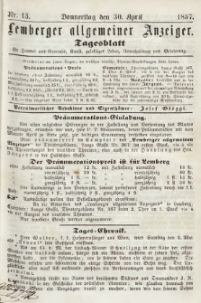Lemberger Allgemeiner Anzeiger : Tagesblatt für Handel und Gewerbe, Kunst, geselliges Leben, Unterhaltung und Belehrung. 1857, nr 13