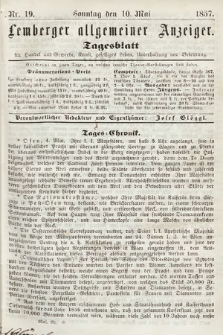 Lemberger Allgemeiner Anzeiger : Tagesblatt für Handel und Gewerbe, Kunst, geselliges Leben, Unterhaltung und Belehrung. 1857, nr 19