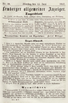 Lemberger Allgemeiner Anzeiger : Tagesblatt für Handel und Gewerbe, Kunst, geselliges Leben, Unterhaltung und Belehrung. 1857, nr 39