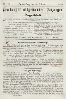 Lemberger Allgemeiner Anzeiger : Tagesblatt für Handel und Gewerbe, Kunst, geselliges Leben, Unterhaltung und Belehrung. 1858, nr 20