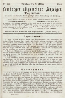 Lemberger Allgemeiner Anzeiger : Tagesblatt für Handel und Gewerbe, Kunst, geselliges Leben, Unterhaltung und Belehrung. 1858, nr 38