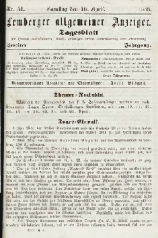 Lemberger Allgemeiner Anzeiger : Tagesblatt für Handel und Gewerbe, Kunst, geselliges Leben, Unterhaltung und Belehrung. 1858, nr 51