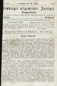 Lemberger Allgemeiner Anzeiger : Tagesblatt für Handel und Gewerbe, Kunst, geselliges Leben, Unterhaltung und Belehrung. 1858, nr 57