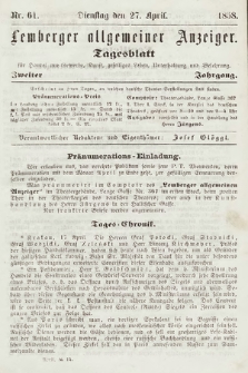 Lemberger Allgemeiner Anzeiger : Tagesblatt für Handel und Gewerbe, Kunst, geselliges Leben, Unterhaltung und Belehrung. 1858, nr 61