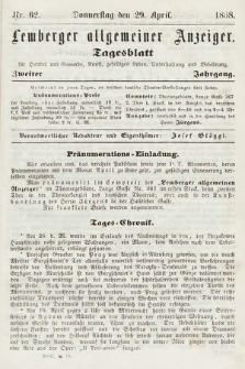 Lemberger Allgemeiner Anzeiger : Tagesblatt für Handel und Gewerbe, Kunst, geselliges Leben, Unterhaltung und Belehrung. 1858, nr 62