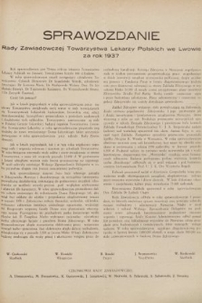 Sprawozdanie Rady Zawiadowczej Towarzystwa Lekarzy Polskich we Lwowie za rok 1937