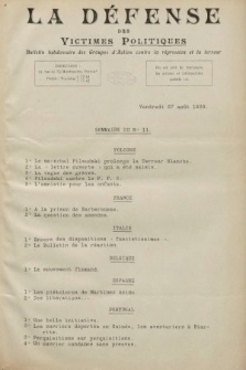 La Défense des Victimes Politiques : bulletin hebdomadaire des Groupes d'Action contre la Répression et la Terreur. 1926, no 11