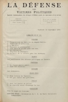 La Défense des Victimes Politiques : bulletin hebdomadaire des Groupes d'Action contre la Répression et la Terreur. 1926, no 13
