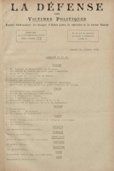 La Défense des Victimes Politiques : bulletin hebdomadaire des Groupes d'Action contre la Répression et la Terreur blanche. 1926, no 19