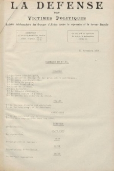 La Défense des Victimes Politiques : bulletin hebdomadaire des Groupes d'Action contre la Répression et la Terreur blanche. 1926, no 22