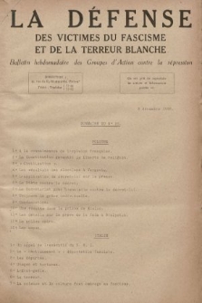 La Défense des Victimes du Fascisme et de la Terreur Blanche : bulletin hebdomadaire des Groupes d'Action contre la Répression. 1926, no 25