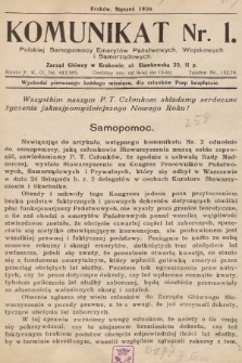 Komunikat Polskiej Samopomocy Emerytów Państwowych, Wojskowych i Samorządowych. 1936, nr 1
