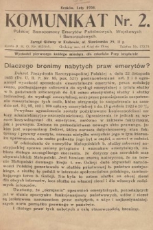 Komunikat Polskiej Samopomocy Emerytów Państwowych, Wojskowych i Samorządowych. 1936, nr 2