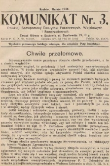 Komunikat Polskiej Samopomocy Emerytów Państwowych, Wojskowych i Samorządowych. 1936, nr 3