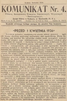 Komunikat Polskiej Samopomocy Emerytów Państwowych, Wojskowych i Samorządowych. 1936, nr 4