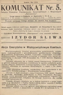 Komunikat Związku Emerytów Państwowych, Samorządowych i Wojskowych „Samopomoc”. 1936, nr 5